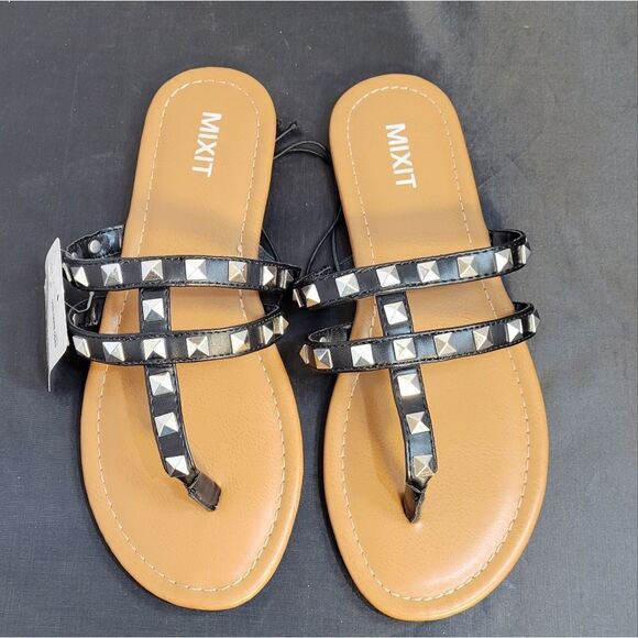 BRAND NEW MIXIT 3-STRAPS THONG WOMEN"S STUDDED DETAILING ROUND TOE  SAND… - Picture 3 of 15